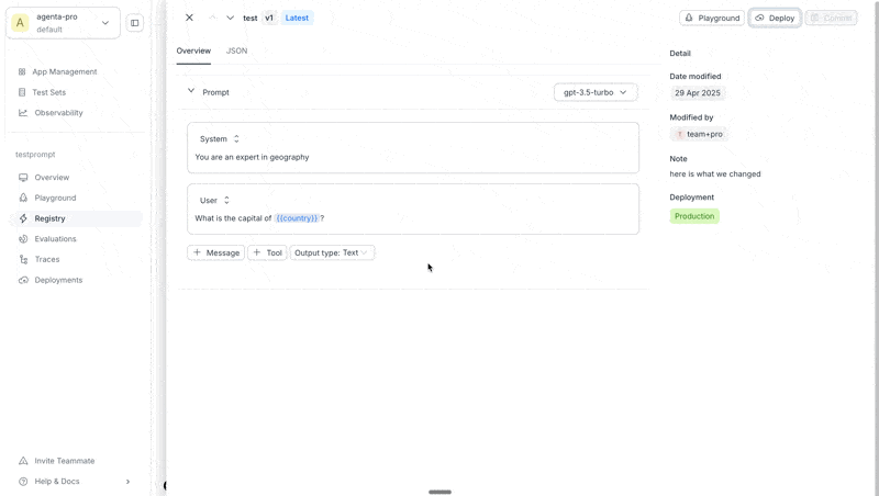 Animation showing the deployment process in Agenta